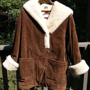 Charles Klein Genuine Leather Suede Coat M Brown